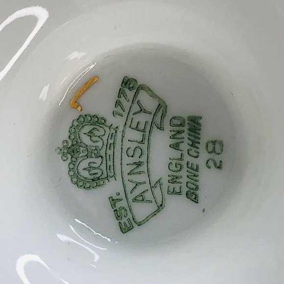 Aynsley Tea Cup & Saucer Floral Blue Burgundy Bone China Footed Scallop Gold - Picture 9 of 11